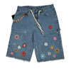 WATSON CROCHET FLOWER LIGHT WASH DENIM SHORTS