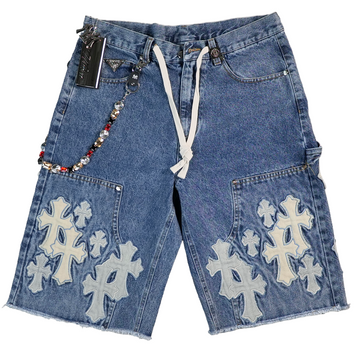 WATSON CROSS APPLIQUE LIGHT BLUE DENIM SHORTS