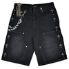 WATSON DIAMOND CROSS PIN BLACK DENIM SHORTS