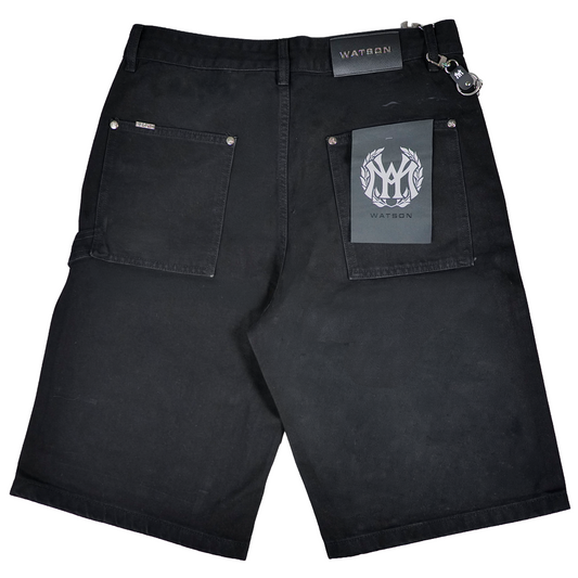 WATSON DIAMOND CROSS PIN BLACK DENIM SHORTS