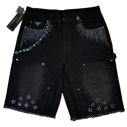 WATSON PURPLE PEAR DIAMOND BLACK DENIM SHORTS