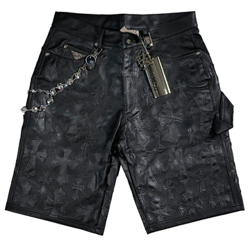 WATSON CROSS LEATHER APPLIQUE BLACK LEATHER SHORTS
