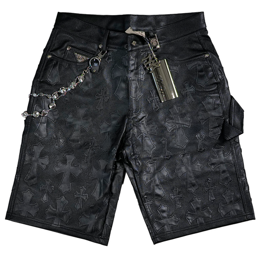 WATSON CROSS LEATHER APPLIQUE BLACK LEATHER SHORTS