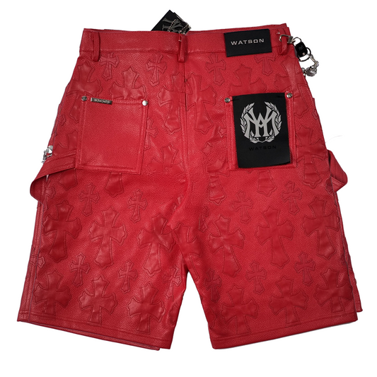 WATSON CROSS LEATHER APPLIQUE RED LEATHER SHORTS