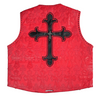 WATSON CROSS LEATHER APPLIQUE RED MOTO VEST