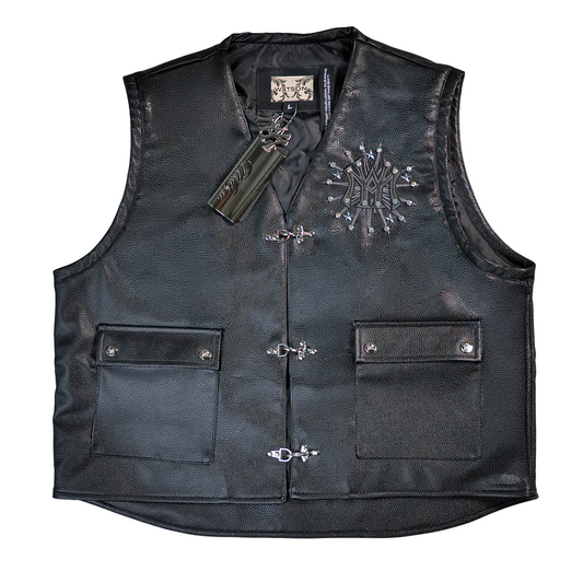 WATSON UNITED WE STAND BLACK LEATHER MOTO VEST
