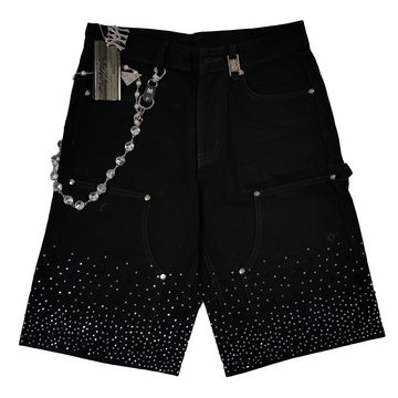 WATSON RHINESTONE SHOWER BLACK WASH DENIM SHORTS
