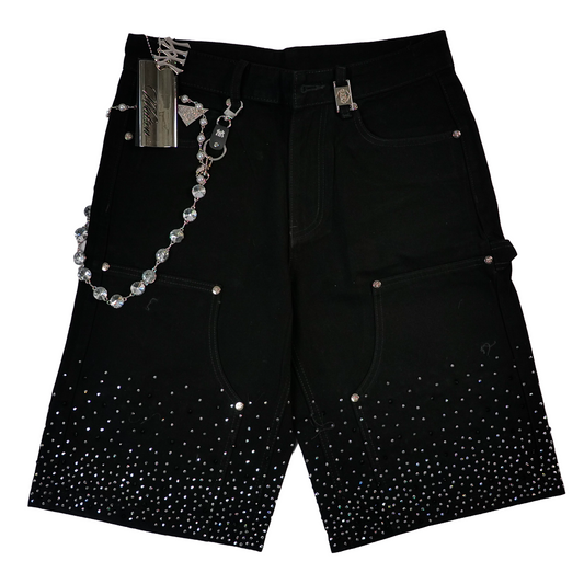 WATSON RHINESTONE SHOWER BLACK WASH DENIM SHORTS