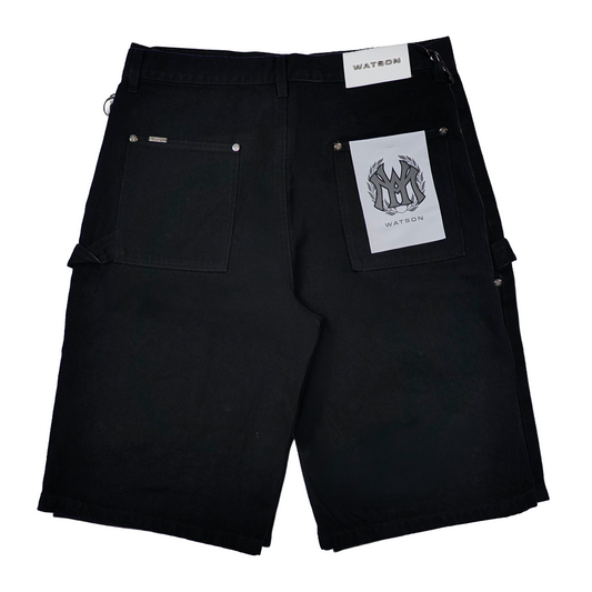 WATSON MULTI PATCH BLACK DENIM SHORTS