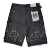 WATSON FLAME APPLIQUE GRAY WASH DENIM SHORTS