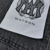 WATSON FLAME APPLIQUE GRAY WASH DENIM SHORTS