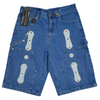 WATSON TWILL PATCH WITH EMBELLISHMENT LIGHT WASH DENIM SHORTS