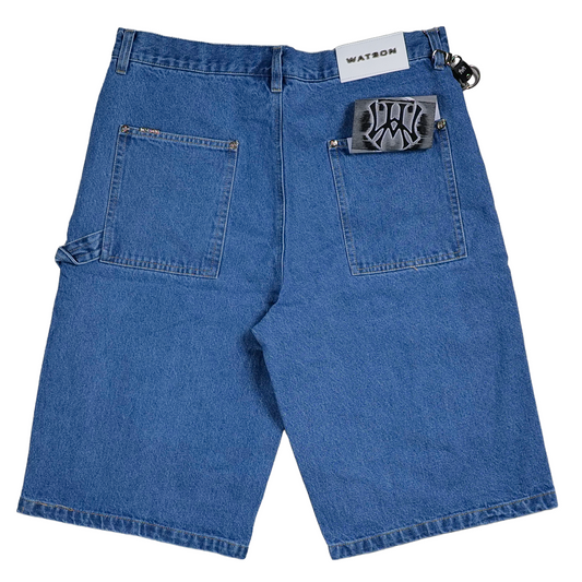 WATSON TWILL PATCH WITH EMBELLISHMENT LIGHT WASH DENIM SHORTS
