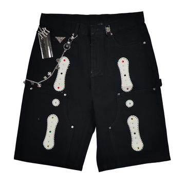 WATSON TWILL PATCH WITH EMBELLISHMENT BLACK DENIM SHORTS