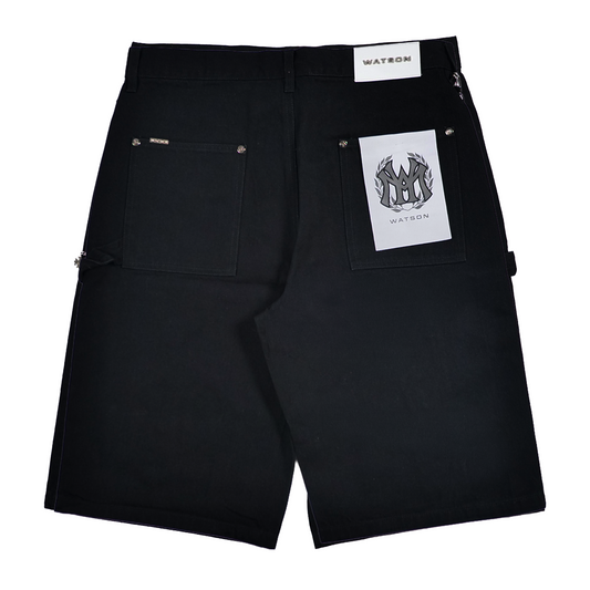 WATSON TWILL PATCH WITH EMBELLISHMENT BLACK DENIM SHORTS