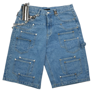 WATSON MULTI POCKET WITH DOUBLE WAIST LIGHT WASH DENIM SHORTS