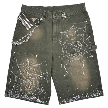 WATSON SPIDERWEB SINGLE STITCHED OLIVE DENIM SHORTS