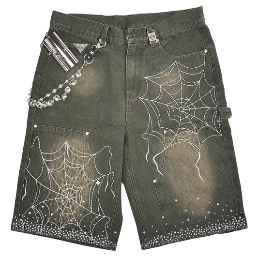 WATSON SPIDERWEB SINGLE STITCHED OLIVE DENIM SHORTS