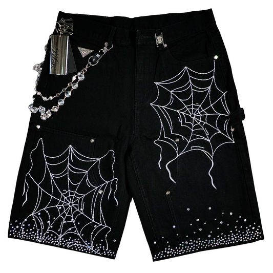 WATSON SPIDERWEB SINGLE STITCHED BLACK DENIM SHORTS
