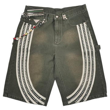 WATSON BENT STRIPES WITH RHINESTONES OLIVE DENIM SHORTS
