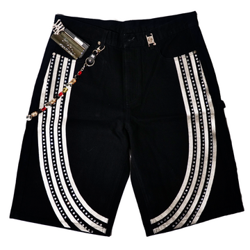 WATSON BENT STRIPES WITH RHINESTONES BLACK DENIM SHORTS
