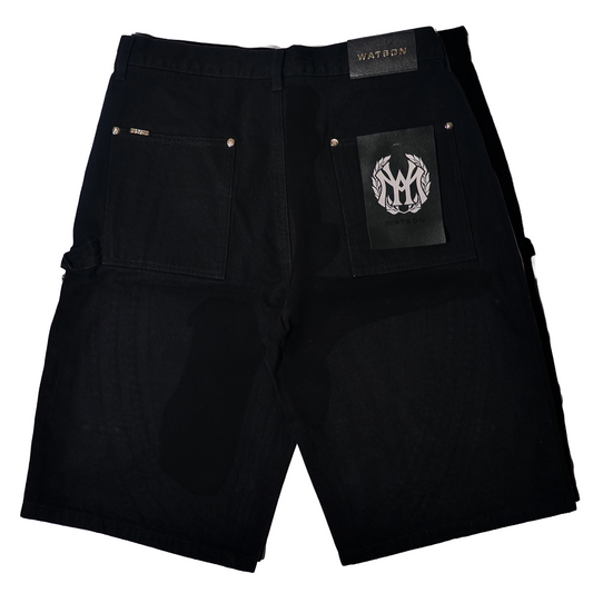 WATSON BENT STRIPES WITH RHINESTONES BLACK DENIM SHORTS