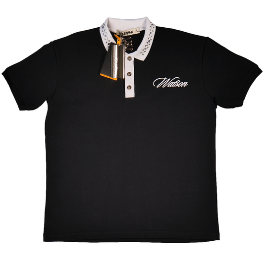 WATSON COLLAR EMBELLISHED BLACK POLO SHIRT