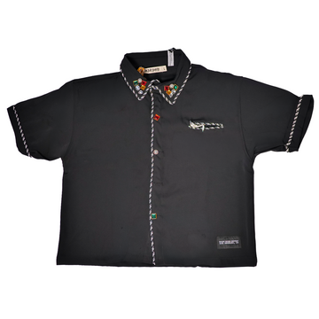WATSON ROPE EMBELLISHED COLLAR BLACK BUTTON SHIRT