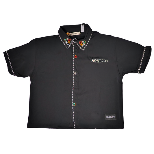 WATSON ROPE EMBELLISHED COLLAR BLACK BUTTON SHIRT