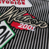 WATSON MULTI APPLIQUE PATCHWORK BLACK AND WHITE PINSTRIPE BUTTON DOWN SHIRT