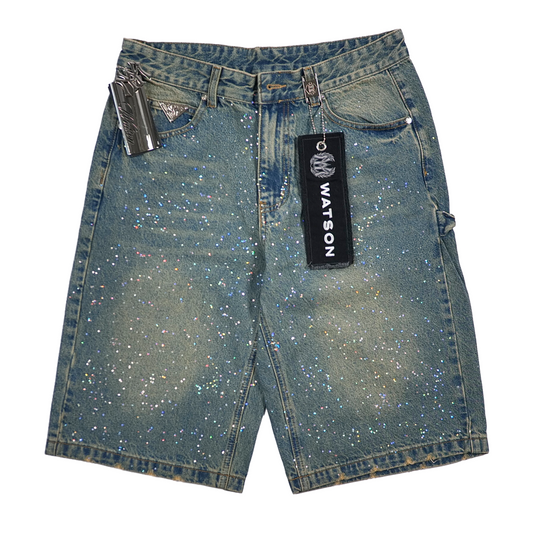 WATSON GLITTER DARK BLUE WASH DENIM SHORTS