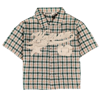 WATSON STUDIOS DISTRESSED GREEN SHORT SLEEVE FLANNEL SHIRT