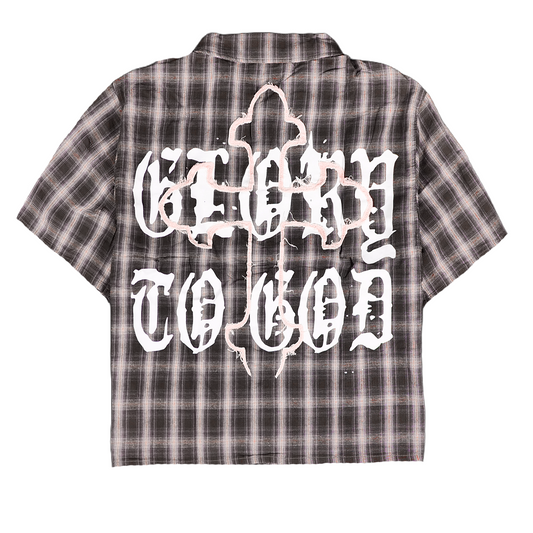 WATSON GLORY TO GOD BLACK SHORT SLEEVE FLANNEL SHIRT