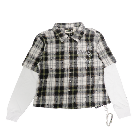 WATSON LOST TIME IS NEVER FOUND AGAIN LAYERED GREEN FLANNEL SHIRT