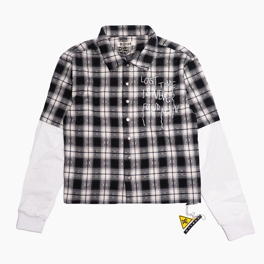 WATSON LOST TIME IS NEVER FOUND AGAIN LAYERED BLACK FLANNEL SHIRT