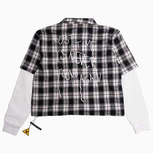 WATSON LOST TIME IS NEVER FOUND AGAIN LAYERED BLACK FLANNEL SHIRT