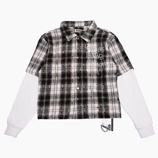 WATSON LOST TIME IS NEVER FOUND AGAIN LAYERED GREEN FLANNEL SHIRT