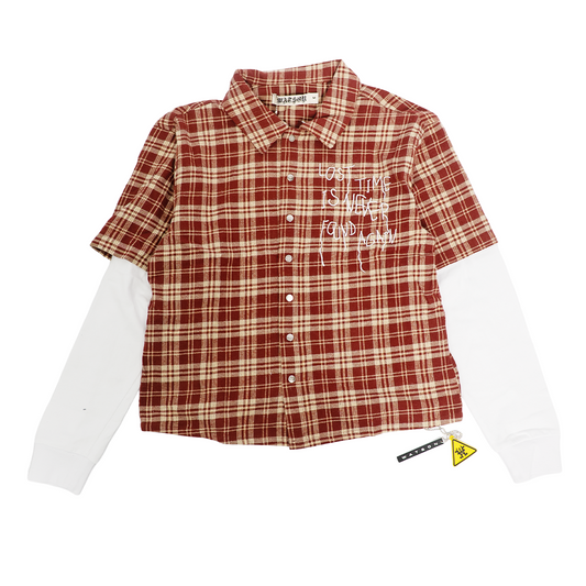 WATSON LOST TIME IS NEVER FOUND AGAIN LAYERED BURGANDY FLANNEL SHIRT