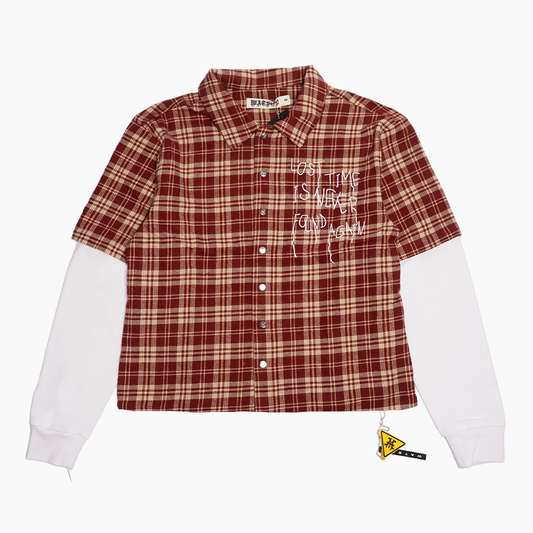 WATSON LOST TIME IS NEVER FOUND AGAIN LAYERED BURGANDY FLANNEL SHIRT