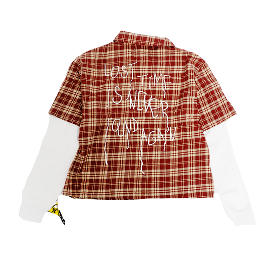 WATSON LOST TIME IS NEVER FOUND AGAIN LAYERED BURGANDY FLANNEL SHIRT