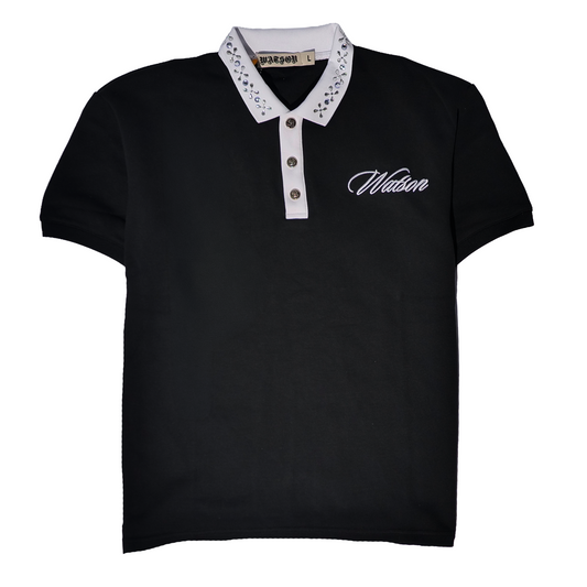 WATSON COLLAR EMBELLISHED BLACK POLO SHIRT