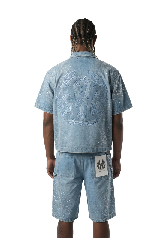 WATSON LIGHT WASH DENIM EMBELLISHED WORK SHIRT