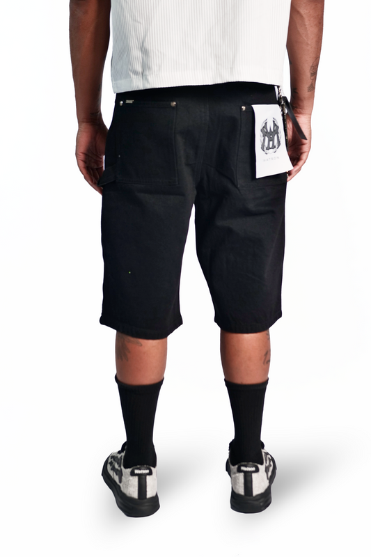 WATSON MULTI PATCH BLACK DENIM SHORTS