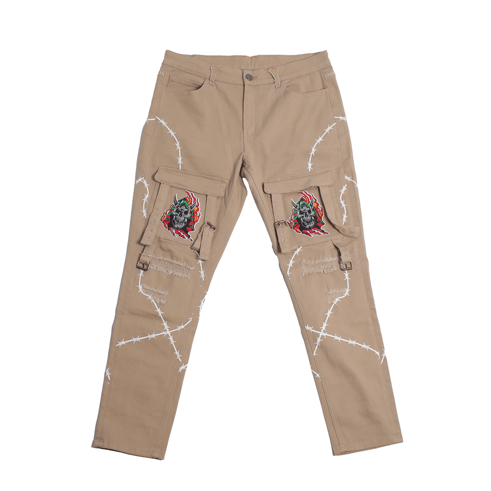 BARBED WIRE CARGO SKULL SKINNY JEANS - Allstarelite.com