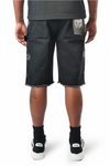 WATSON CROSS EMBELLISHED BLACK DENIM SHORTS