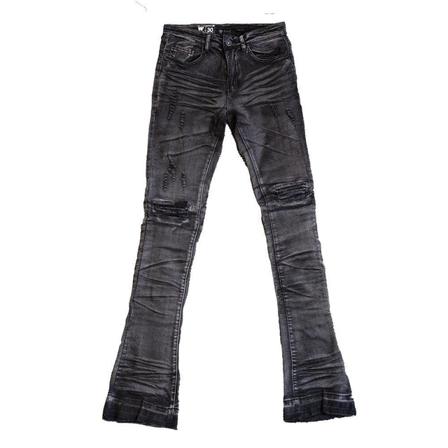 BLACK BLEACH STACKED DENIM - Allstarelite.com