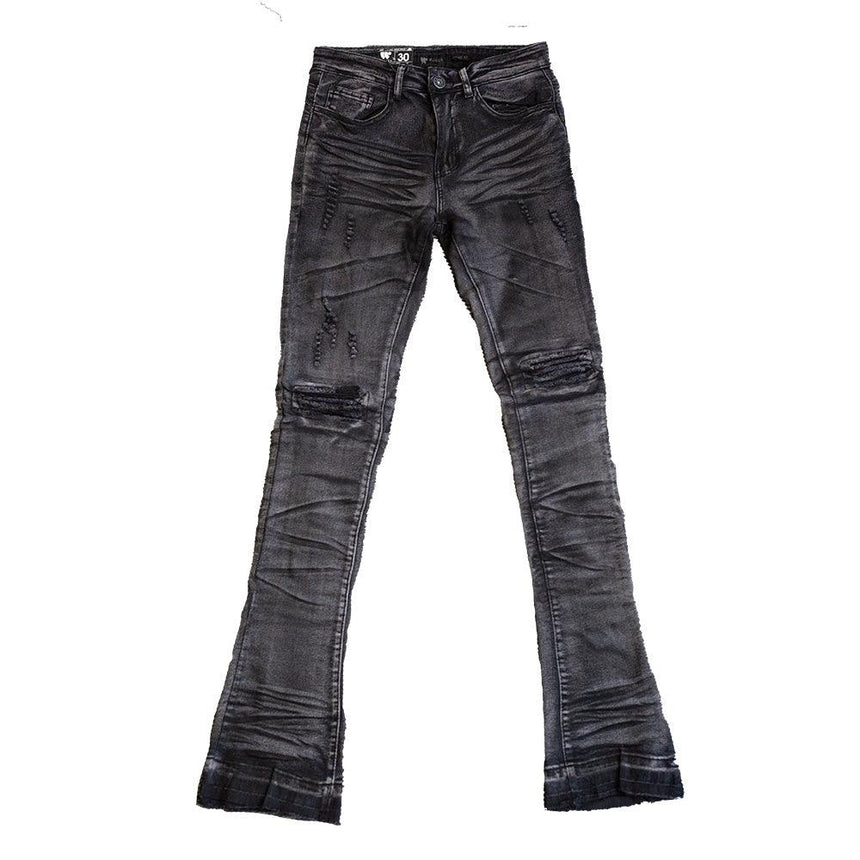 BLACK BLEACH STACKED DENIM - Allstarelite.com