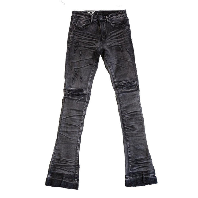 BLACK BLEACH STACKED DENIM - Allstarelite.com