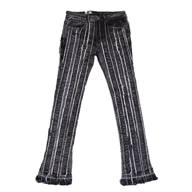 BLACK WASHED STRIPE STACKED DENIM - Allstarelite.com