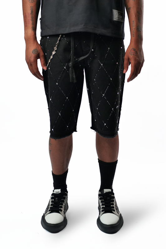WATSON BLACK DIAMOND DENIM SHORTS